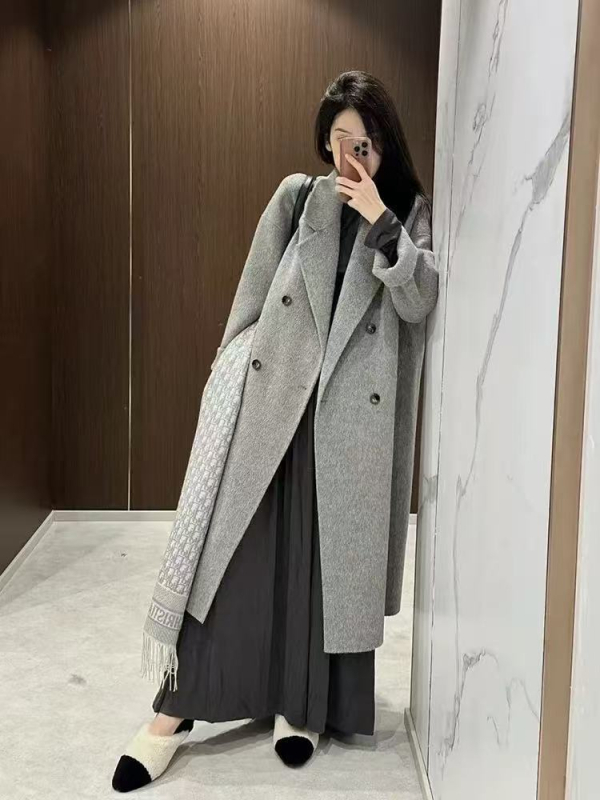 Γυναικείο παλτό από κασμίρι με ελαστάνη, μακρύ μήκος, χαλαρή γραμμή, γιακά τύπου σακάκι, διπλό κουμπί