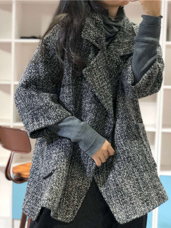 Palto din lână, croială oversize, mâneci lungi, guler Turn-Down, stil retro-literar