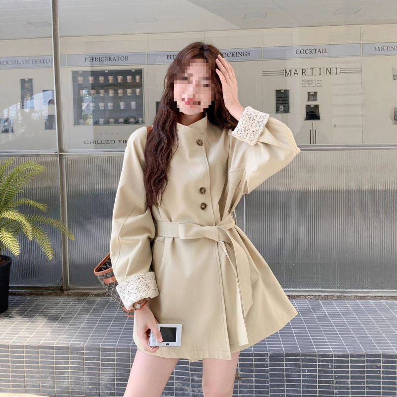 Geacă damă Chenille cu guler înalt, croială în A, mâneci stil prințesă, lungime 50–65 cm, toamnă 2025