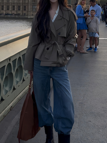 Palton trench scurt pentru femei, din amestec de bumbac, 50–70% bumbac, închidere dublă, mâneci lungi