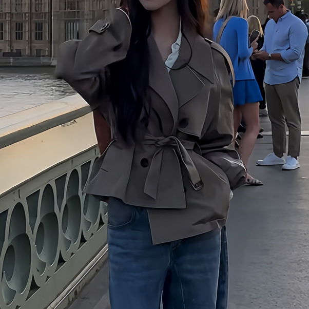 Palton trench scurt pentru femei, din amestec de bumbac, 50–70% bumbac, închidere dublă, mâneci lungi