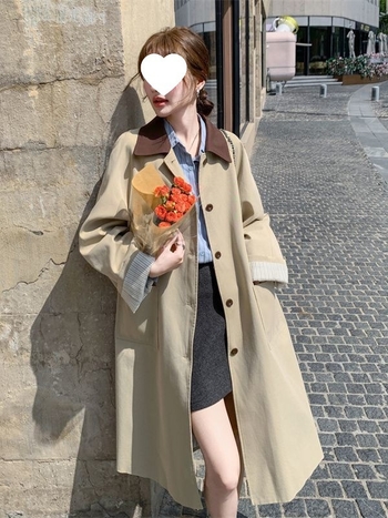 Ženska korejska retro windbreaker jakna, uski kroj, pamukasto–mješavina, srednja debljina, četvrtasti ovratnik, rukavi tip princeze