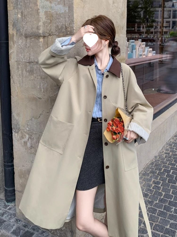 Ženska korejska retro windbreaker jakna, uski kroj, pamukasto–mješavina, srednja debljina, četvrtasti ovratnik, rukavi tip princeze