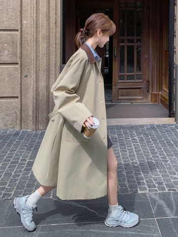 Ženska korejska retro windbreaker jakna, uski kroj, pamukasto–mješavina, srednja debljina, četvrtasti ovratnik, rukavi tip princeze