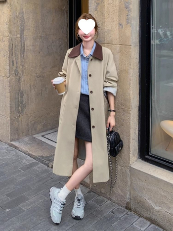 Ženska korejska retro windbreaker jakna, uski kroj, pamukasto–mješavina, srednja debljina, četvrtasti ovratnik, rukavi tip princeze