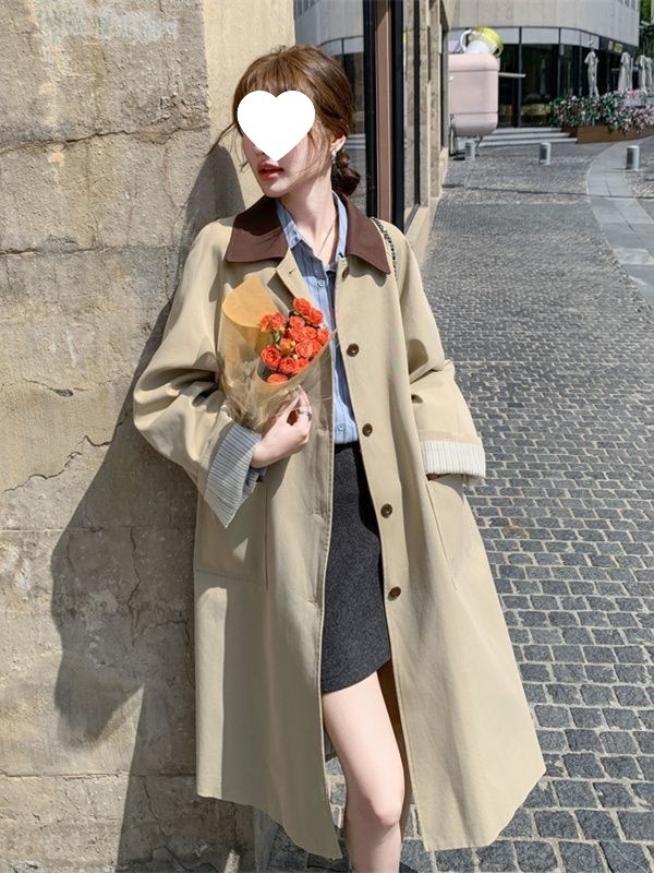 Ženska korejska retro windbreaker jakna, uski kroj, pamukasto–mješavina, srednja debljina, četvrtasti ovratnik, rukavi tip princeze
