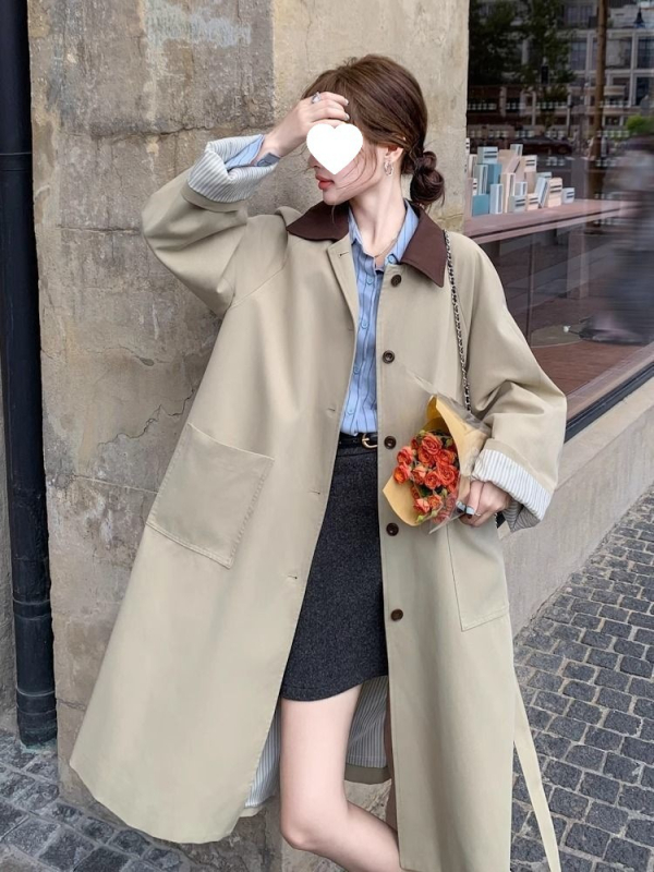 Ženska korejska retro windbreaker jakna, uski kroj, pamukasto–mješavina, srednja debljina, četvrtasti ovratnik, rukavi tip princeze