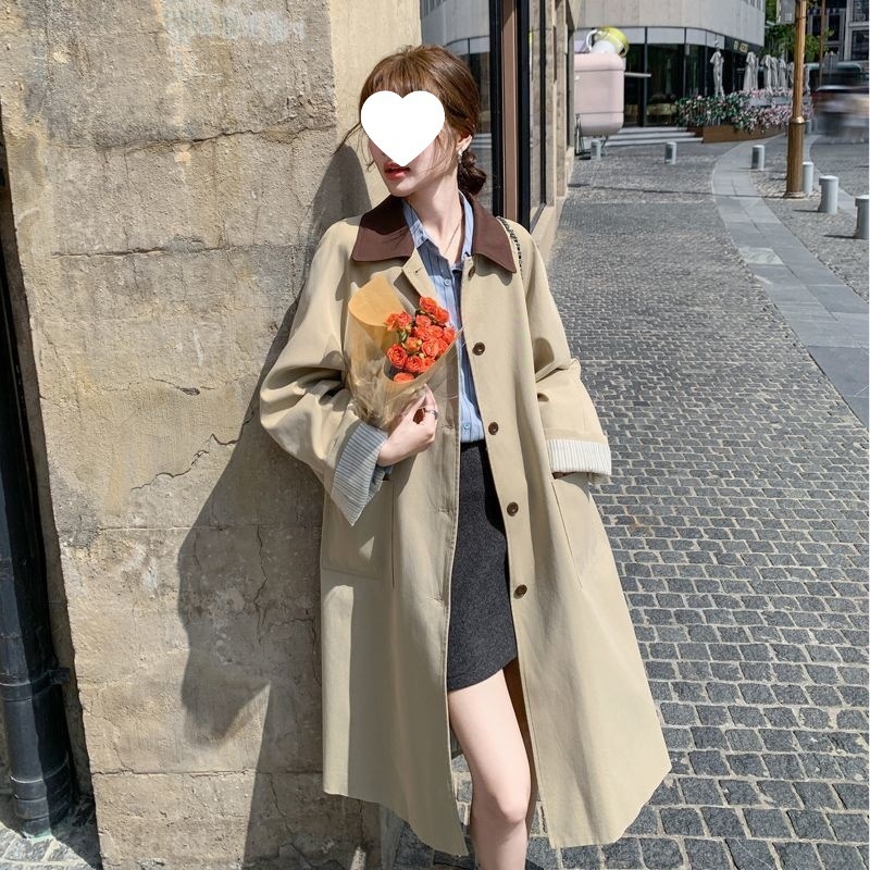 Ženska korejska retro windbreaker jakna, uski kroj, pamukasto–mješavina, srednja debljina, četvrtasti ovratnik, rukavi tip princeze