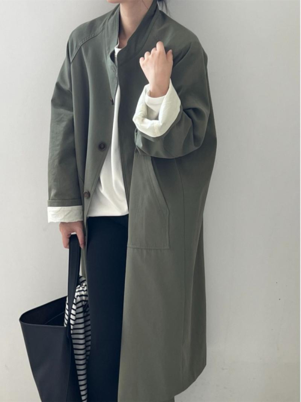Ženski windbreaker kaput srednje duljine, stojeći ovratnik, chenille tkanina, 50–70% elastan, rukavi u stilu princeze