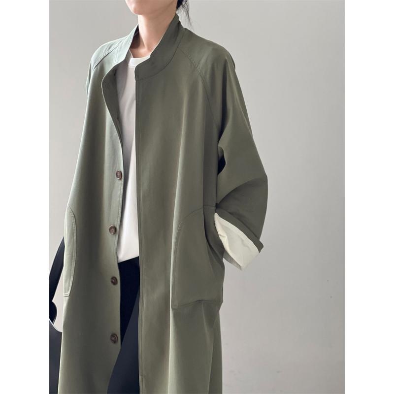 Ženski windbreaker kaput srednje duljine, stojeći ovratnik, chenille tkanina, 50–70% elastan, rukavi u stilu princeze