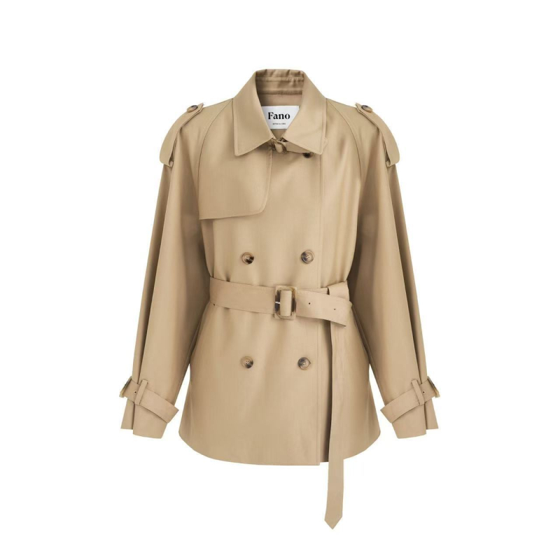 Γυναικείο παλτό τρανς με πόλο γιακά, διπλό κουμπί, ζώνη μέσης με κορδόνι, βαμβακι-chenille μίξη, μεσαίου μήκους, φθινοπωρο 2025