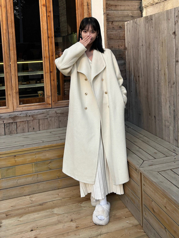 Palton de lână reversibil pentru femei, lungime medie, cu nasturi dubli, guler rever, mâneci lungi