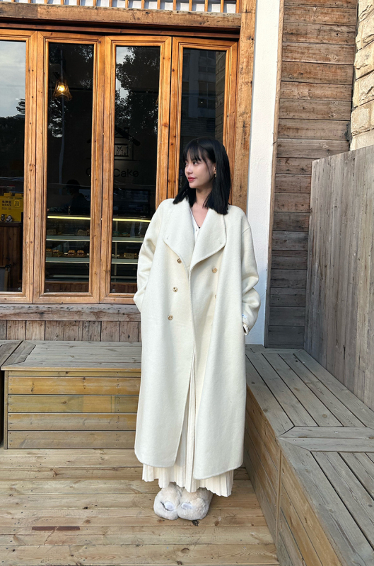 Palton de lână reversibil pentru femei, lungime medie, cu nasturi dubli, guler rever, mâneci lungi