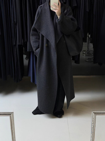 Ženski dugi vuneni kaput, dvostrani, s velikim reverom, korejski stil, opuštena silueta