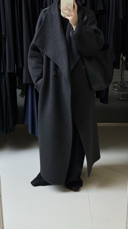 Ženski dugi vuneni kaput, dvostrani, s velikim reverom, korejski stil, opuštena silueta