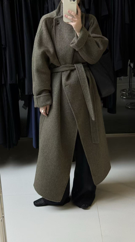 Ženski dugi vuneni kaput, dvostrani, s velikim reverom, korejski stil, opuštena silueta