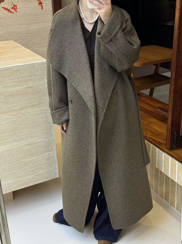 Ženski dugi vuneni kaput, dvostrani, s velikim reverom, korejski stil, opuštena silueta
