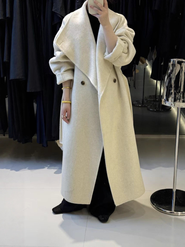 Ženski dugi vuneni kaput, dvostrani, s velikim reverom, korejski stil, opuštena silueta