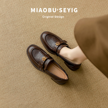 Mokasini od ovčje kože za žene, britski stil, okrugli vrh, gumena podplat, debeli pet 3–5 cm (okrugli vrh; gornji materijal: ovčja koža; podplat: guma)