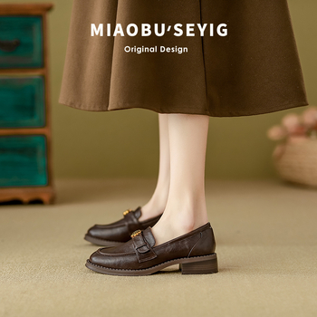 Mokasini od ovčje kože za žene, britski stil, okrugli vrh, gumena podplat, debeli pet 3–5 cm (okrugli vrh; gornji materijal: ovčja koža; podplat: guma)