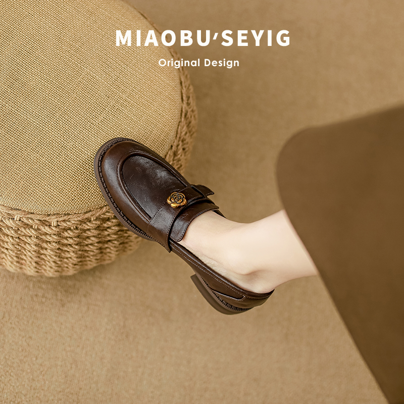 Mokasini od ovčje kože za žene, britski stil, okrugli vrh, gumena podplat, debeli pet 3–5 cm (okrugli vrh; gornji materijal: ovčja koža; podplat: guma)
