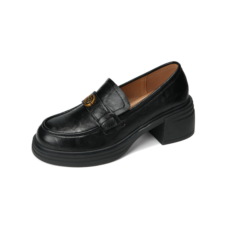 Ženske loaferice s okruglom nosom, gornji dio od mikrovlakana, debeli pet 6–8 cm, gumena potplata