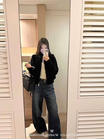Jakna od poliester-kasimir smese, jednobojna, srednja duljina, dugi rukavi, zatvarač, casual japansko-korejski stil