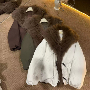 Ženski parka s krznom od lisice i kaput s perjem pačjeg perja, kratki kaput, klasičan, moderan