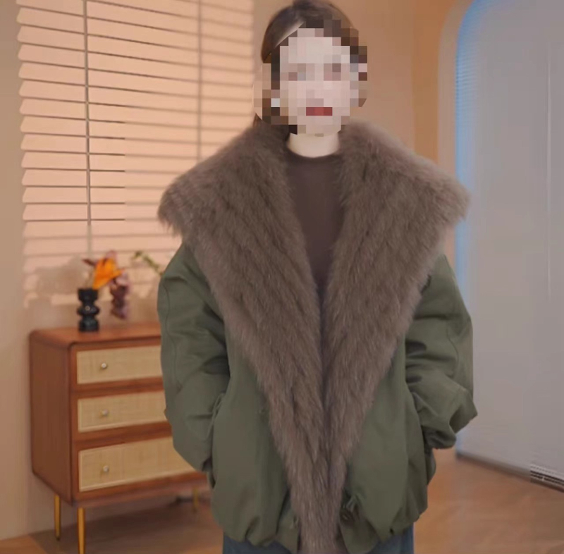 Ženski parka s krznom od lisice i kaput s perjem pačjeg perja, kratki kaput, klasičan, moderan