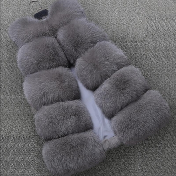 Жилет от изкуствена пух с имитация на лисица, средна дължина, кръгла яка, без ръкави, стил на знаменитост