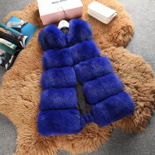 Жилет от изкуствена пух с имитация на лисица, средна дължина, кръгла яка, без ръкави, стил на знаменитост