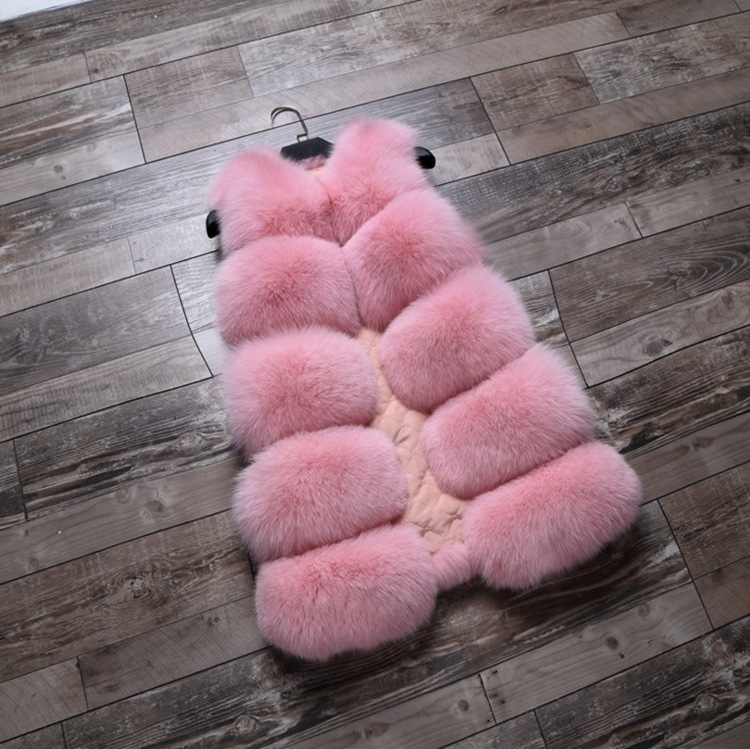 Жилет от изкуствена пух с имитация на лисица, средна дължина, кръгла яка, без ръкави, стил на знаменитост