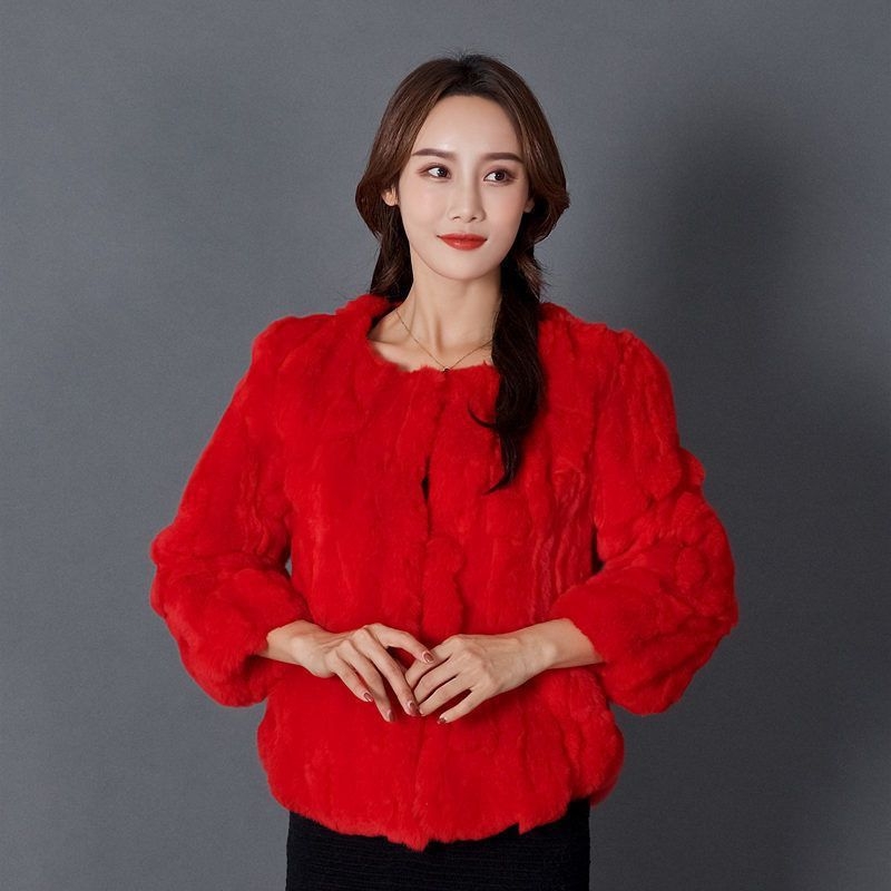 Top din blană de iepure pentru femei, scurt, fără mâneci, guler rotund, primăvara 2025