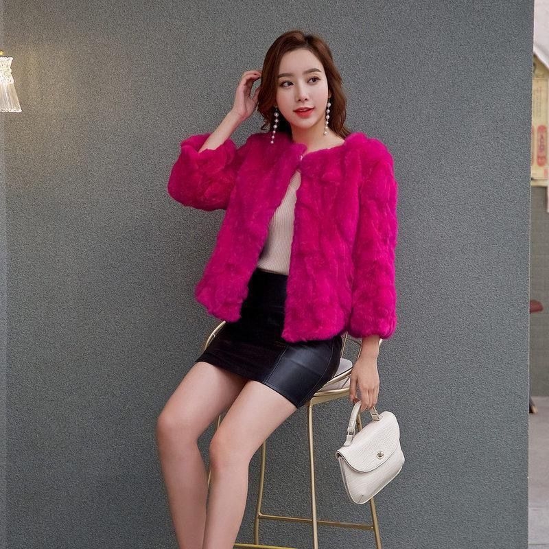 Top din blană de iepure pentru femei, scurt, fără mâneci, guler rotund, primăvara 2025