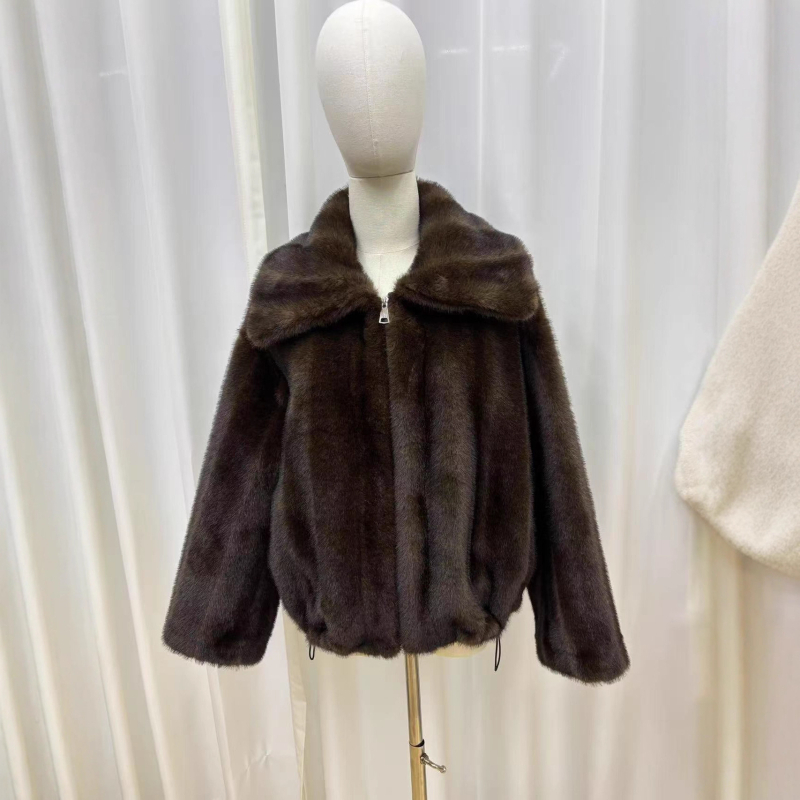 Palton din blană artificială pentru femei, țesătură Mink velvet cu căptușeală de velur, mâneci lungi, primăvara 2025