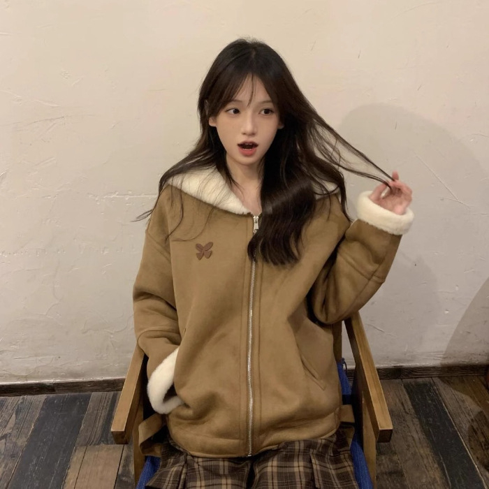 Ženska jakna s umjetnim krznom – All-In-One, jednobojni uzorak, Poliester 70–80%, Srednja debljina, Duljina 50–65 cm, Zip