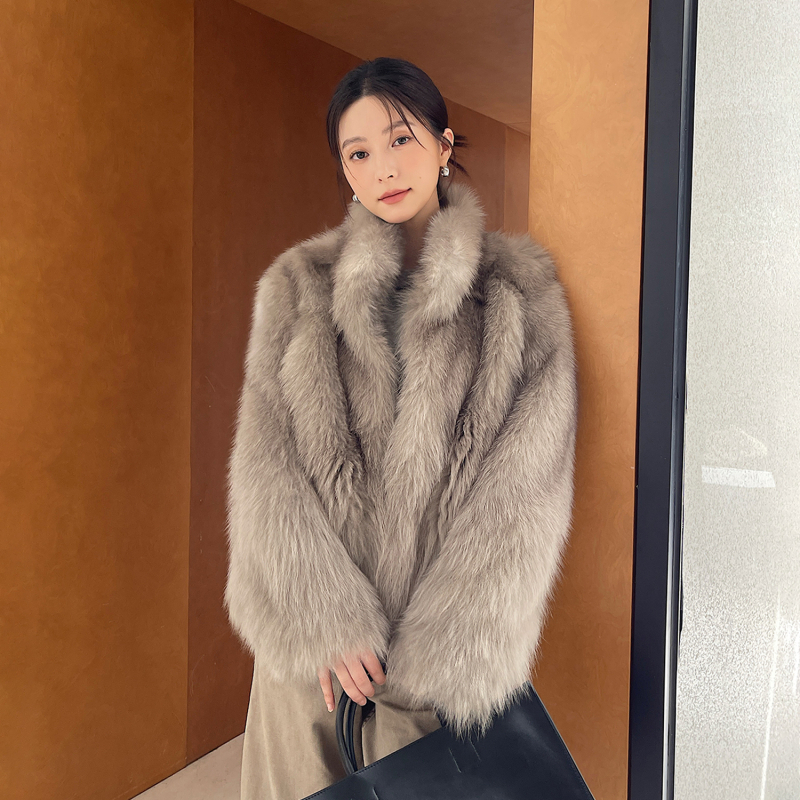 Pollyladyfur Jakna od umjetne lisice s efektom izmazane boje, srednje duljine, stojeći ovratnik, dugi rukavi, casual japansko-korejski stil, zima 2025