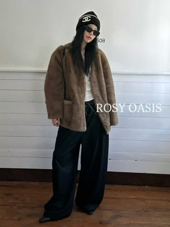 Lažni mink kaput, bez ovratnika, bez rukava, korejsko-japanski casual stil, zima 2025