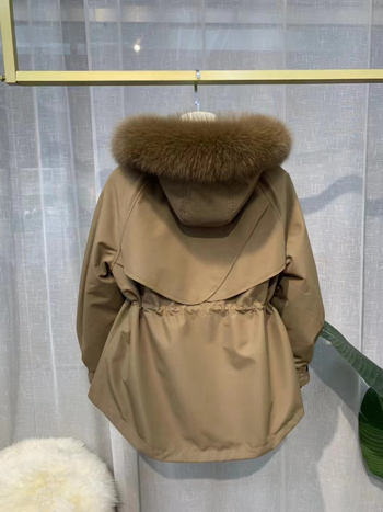 Parker-stílusú nyúl szőrme kabát leválasztható róka szőrme gallérral és Rex nyúl szőrme bélésével