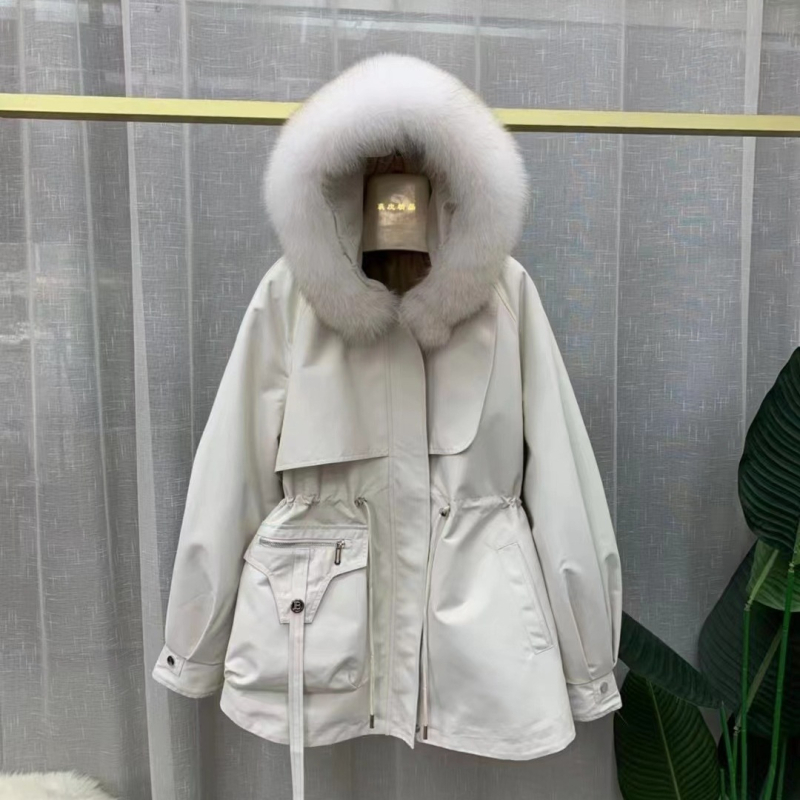 Parker-stílusú nyúl szőrme kabát leválasztható róka szőrme gallérral és Rex nyúl szőrme bélésével