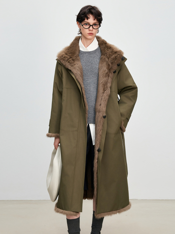 Palton lung din blană de iepure pentru femei, reversibil, căptușit cu blană de iepure, cu guler înalt, Toamnă 2025