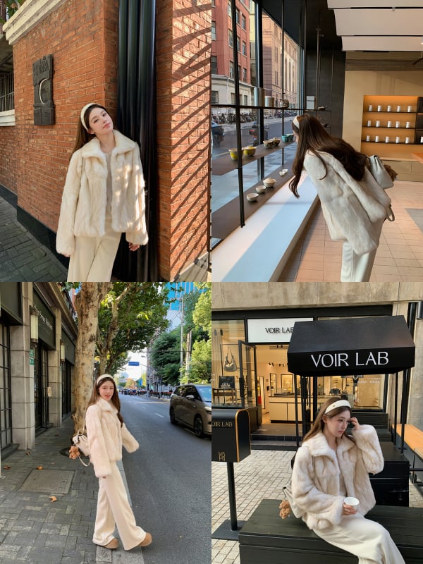 Női nyúl szőrme kabát, gallérral, hosszú ujjú, királyi nővér stílus, tél 2025.