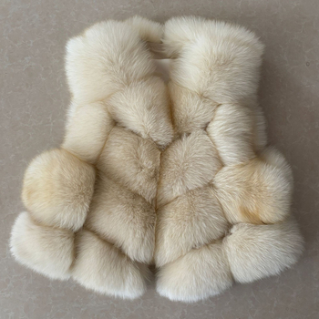 Vesta din blană de vulpe pentru femei, decolteu în V, fără mâneci, lungime scurtă, toamna 2025