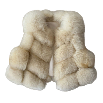 Vesta din blană de vulpe pentru femei, decolteu în V, fără mâneci, lungime scurtă, toamna 2025