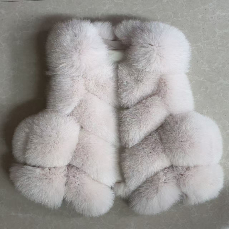 Vesta din blană de vulpe pentru femei, decolteu în V, fără mâneci, lungime scurtă, toamna 2025