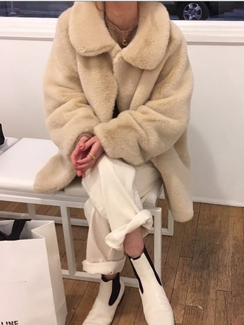 Little White Bear M*Ne kaput od lažne krzna, poliester, s reverom, srednja duljina, ležerni ženski stil