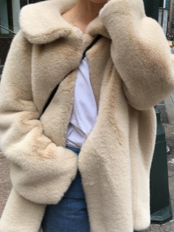 Little White Bear M*Ne kaput od lažne krzna, poliester, s reverom, srednja duljina, ležerni ženski stil