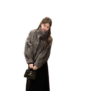 Ženski kaput od umjetnog krzna, stojeći ovratnik, dugi rukavi, jesen 2025 izdanje, elegantan gradski stil