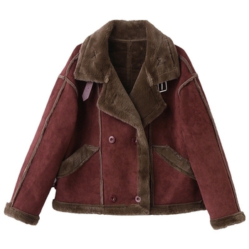 Kaput od deerskin velura s vunom izolacijom, pravilan kroj, dugi rukavi, jednostruko kopčanje, rever (Deerskin velvet; lamb-wool insulation; thick warmth; single-breasted; lapel)