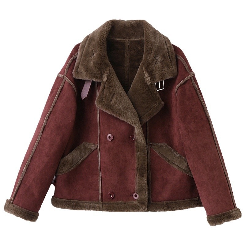 Kaput od deerskin velura s vunom izolacijom, pravilan kroj, dugi rukavi, jednostruko kopčanje, rever (Deerskin velvet; lamb-wool insulation; thick warmth; single-breasted; lapel)